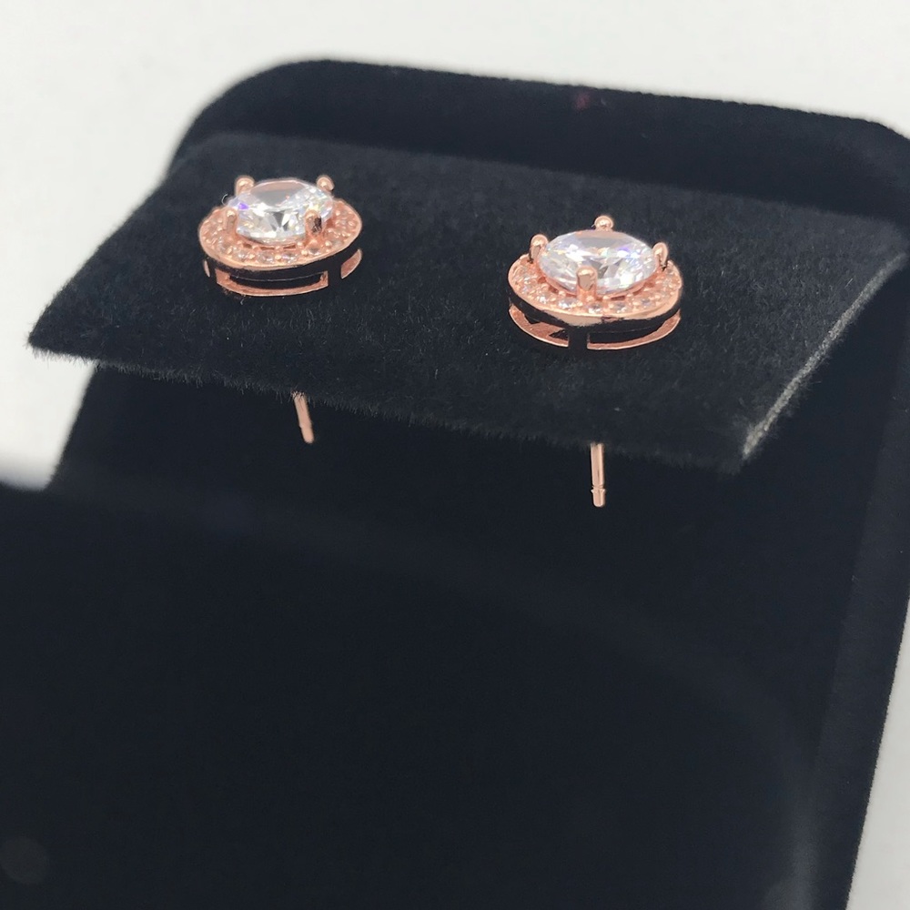 Rose Gold Halo Stud Earrings in Sterling Silver - Picture 6 of 8